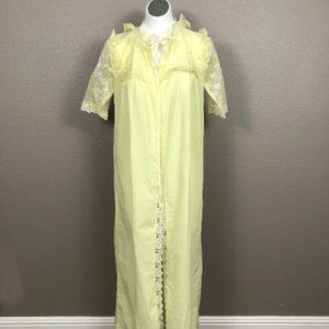 Vintage Bright Yellow Lace Trimmed Cotton Robe Sz M Pre-owned Fashion